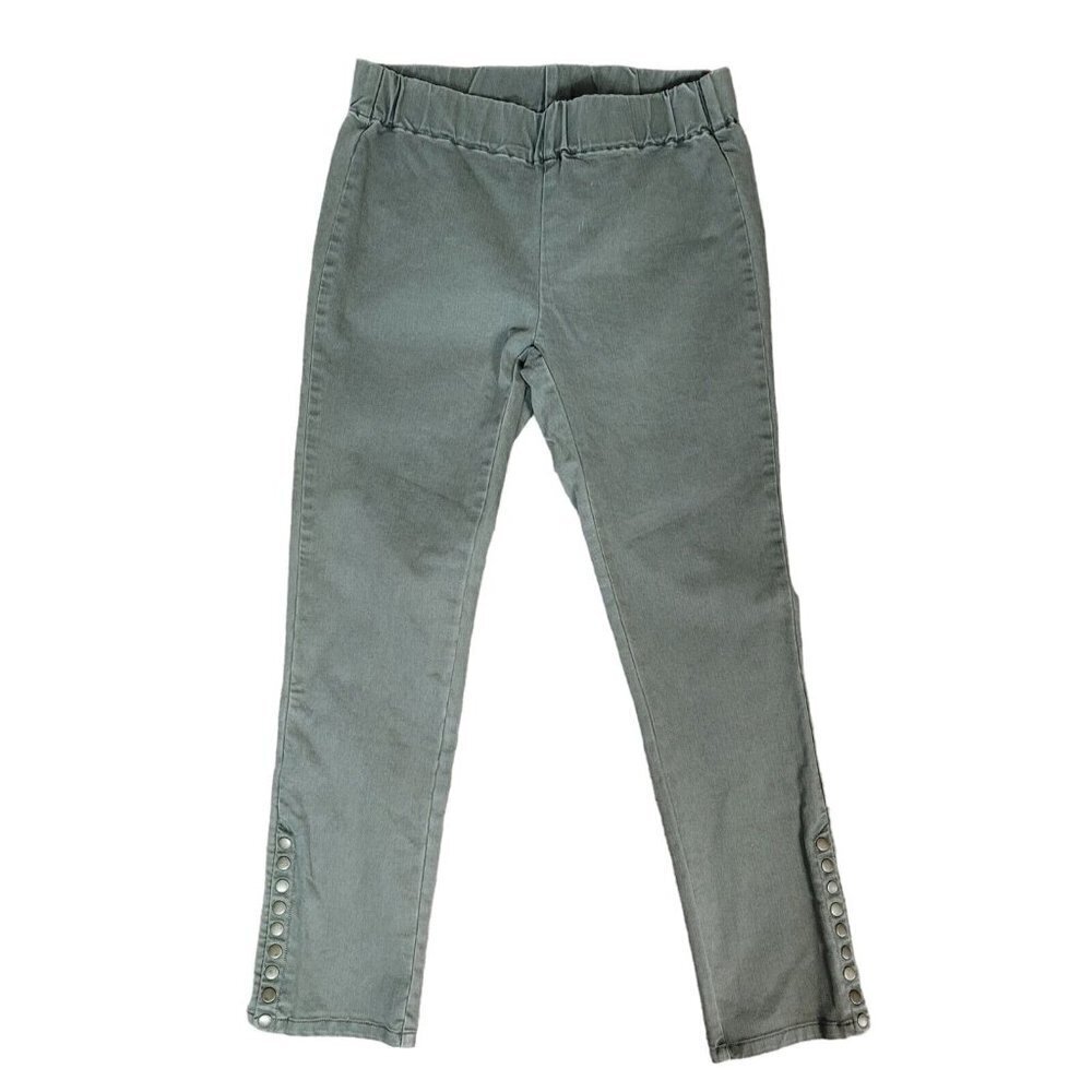 Soft Surroundings Pippa Pull On Jeans Olive Green Petite Small Ankle Buttons